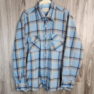 Vintage Back‎ Packer Mens Blue Plaid Flannel Shirt Long Sleeve Acrylic Size L